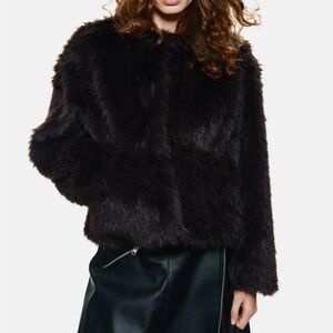 H&M Women's Brown/Black Faux Fur Jacket size medium NWT